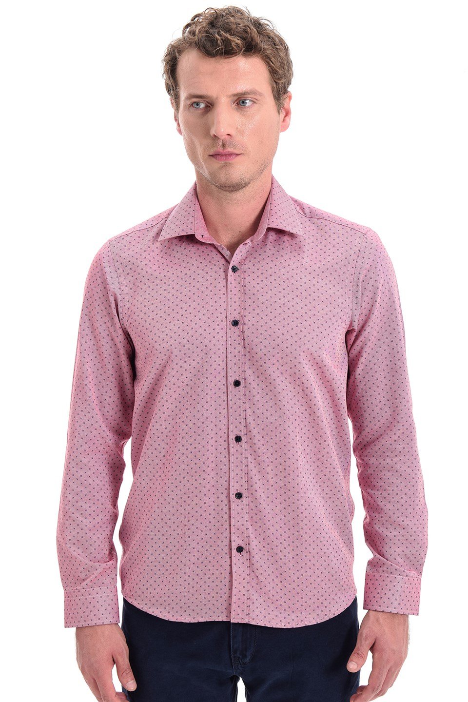  Morven Erkek Bordo Saldera Ekstra Slim Fit Çok Dar Sert Yaka Düz Uzun Kollu Gömlek