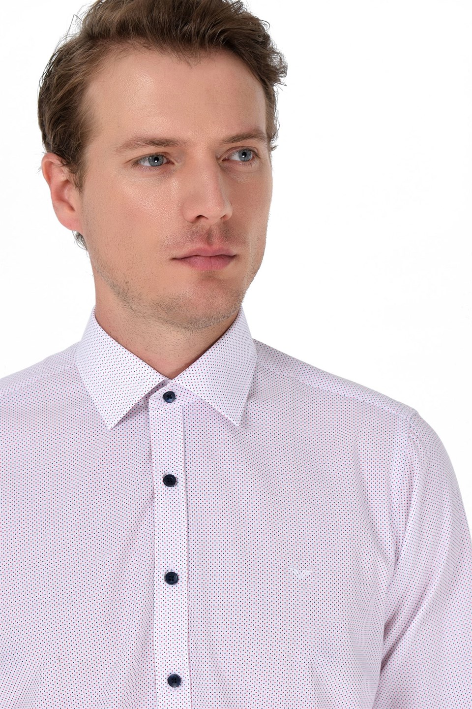  Morven Erkek Bordo Slim Fit Dar Kesim Puantiyeli Sert Yaka Uzun Kollu Gömlek