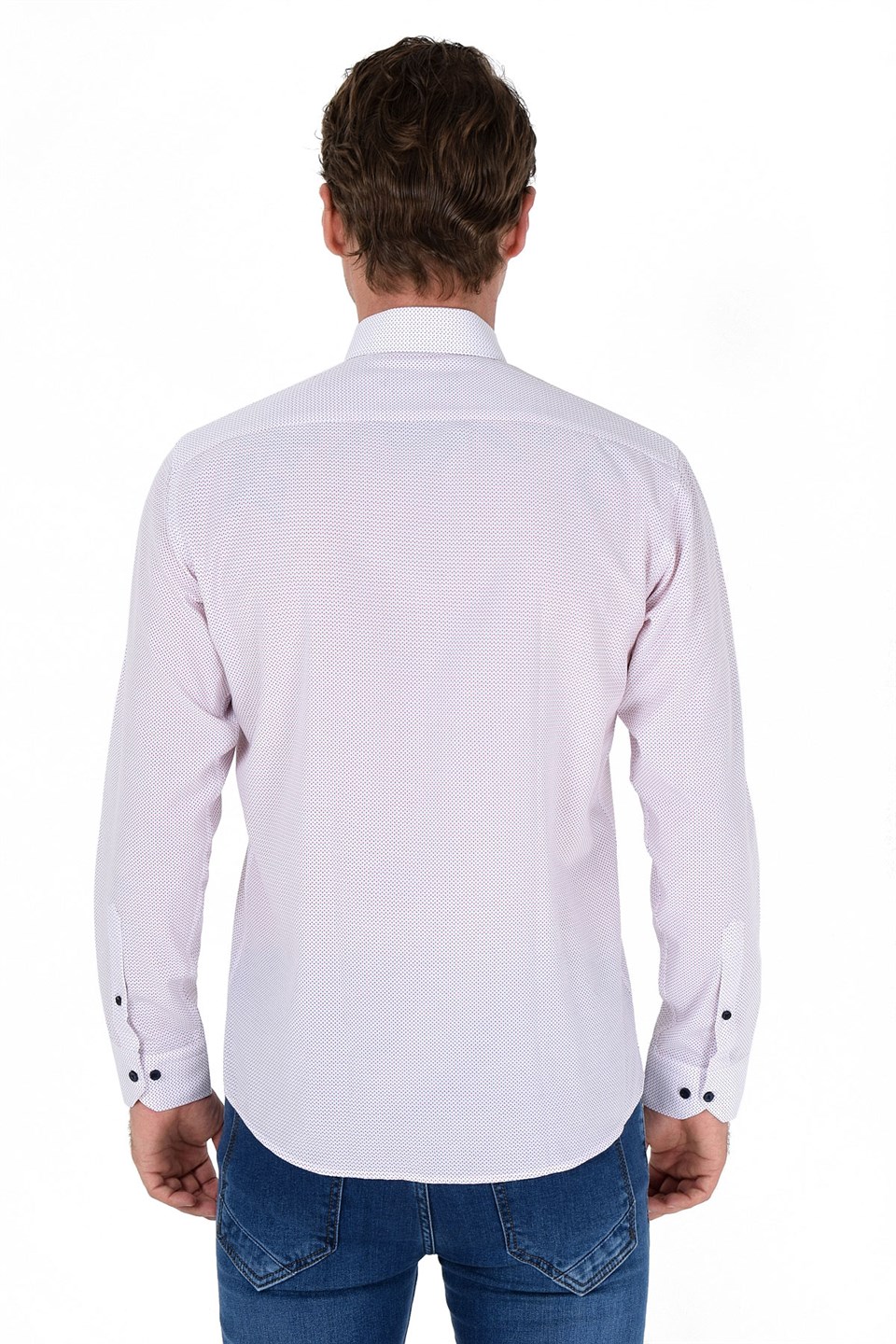  Morven Erkek Bordo Slim Fit Dar Kesim Puantiyeli Sert Yaka Uzun Kollu Gömlek