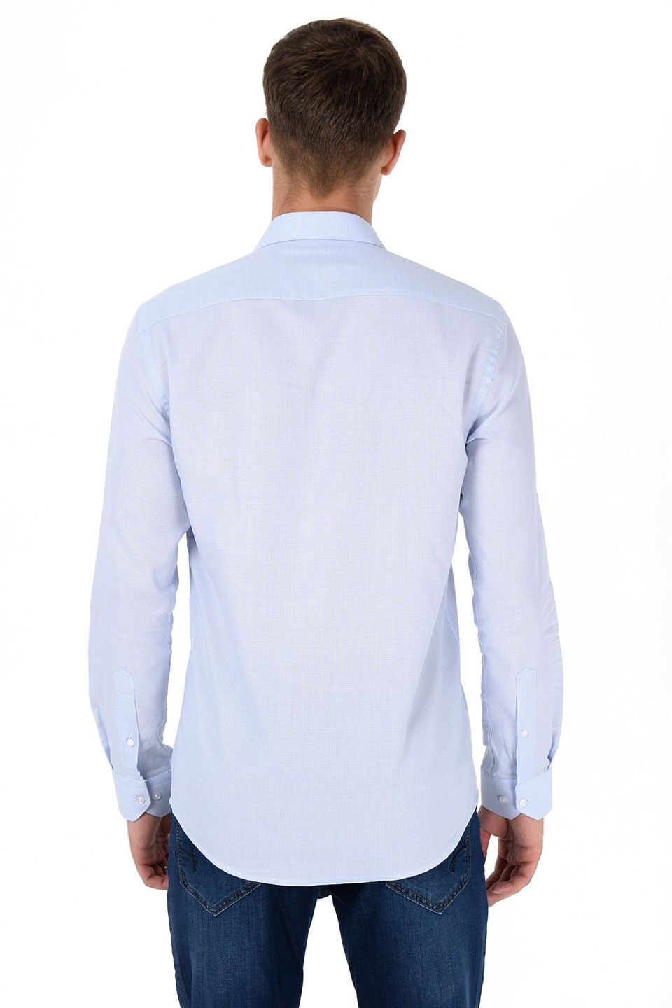  Morven Erkek Buz Mavisi Agrive %100 Pamuklu Slim Fit Dar Kesim Sert Yaka Uzun Kollu Gömlek