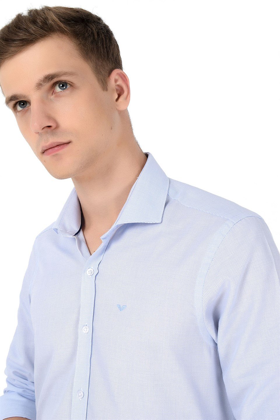  Morven Erkek Buz Mavisi Agrive %100 Pamuklu Slim Fit Dar Kesim Sert Yaka Uzun Kollu Gömlek