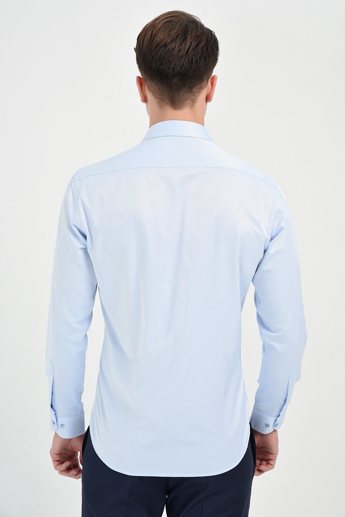  Morven Erkek Buz Mavisi Saldera Slim Fit Jakarlı İtalyan Yaka Uzun Kollu Gömlek