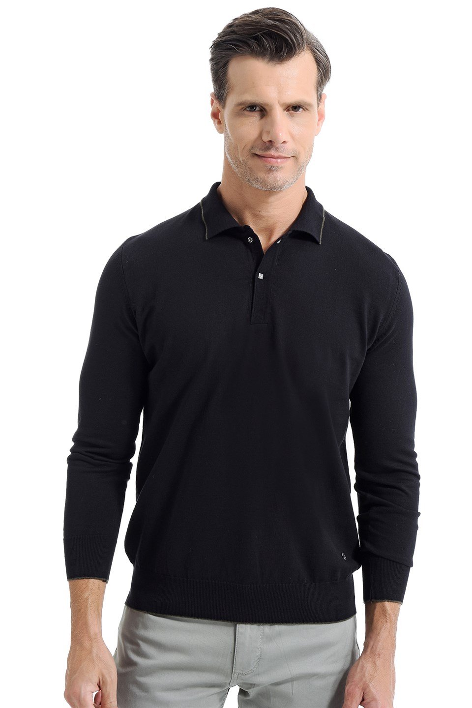 Morven Erkek Dinamik Fit Basic Polo Yaka Triko Kazak Siyah