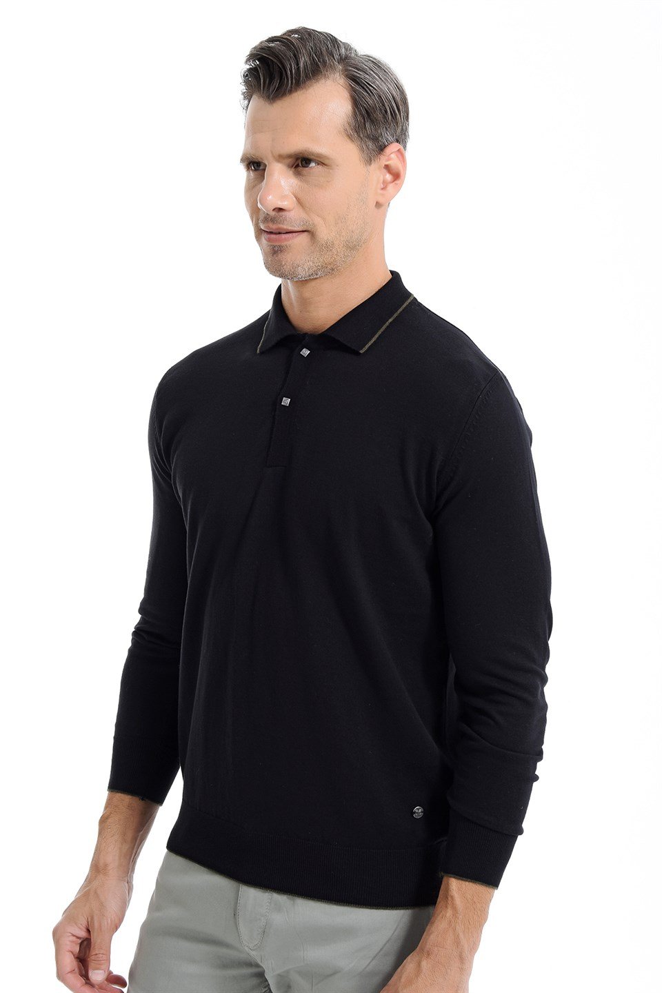  Morven Erkek Dinamik Fit Basic Polo Yaka Triko Kazak Siyah