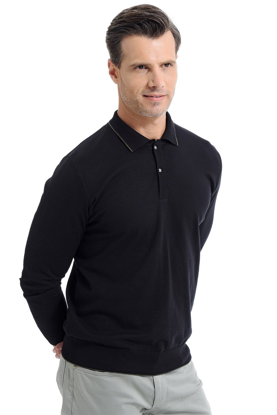  Morven Erkek Dinamik Fit Basic Polo Yaka Triko Kazak Siyah