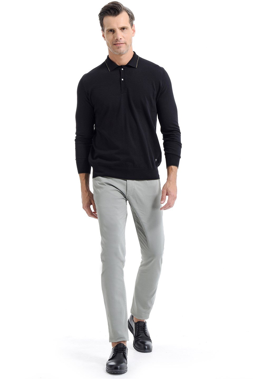  Morven Erkek Dinamik Fit Basic Polo Yaka Triko Kazak Siyah