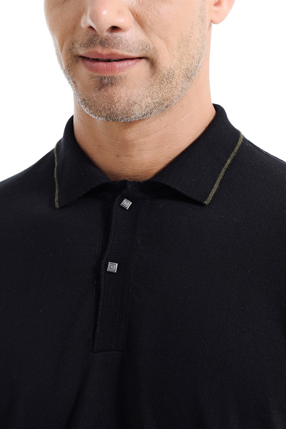  Morven Erkek Dinamik Fit Basic Polo Yaka Triko Kazak Siyah