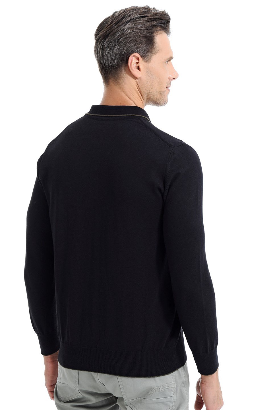  Morven Erkek Dinamik Fit Basic Polo Yaka Triko Kazak Siyah