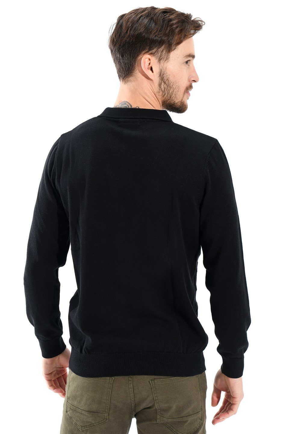  Morven Erkek Dinamik Fit Polo Yaka  Petek Desenli  Triko Kazak Siyah