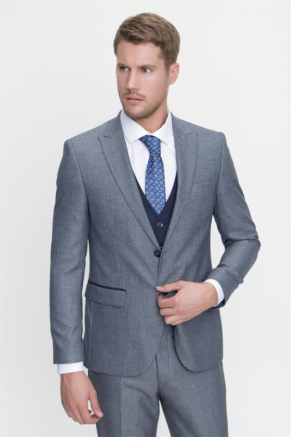  Morven Erkek Füme Burgaz Slim Fit  Dar Kesim Yelekli 6 Drop Takım Elbise