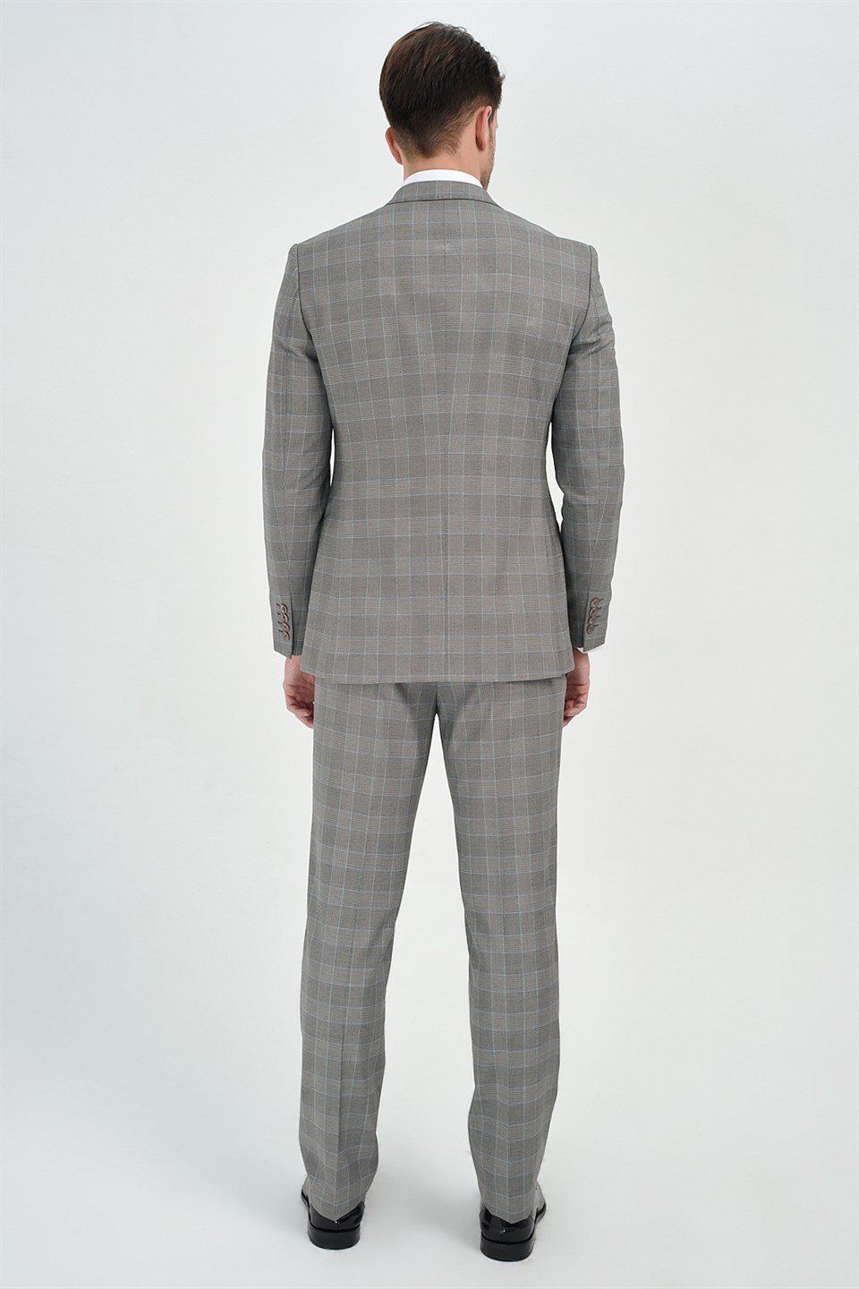  Morven Erkek Gri Kareli Slim Fit Dar Kesim Yelekli 6 Drop Takım Elbise