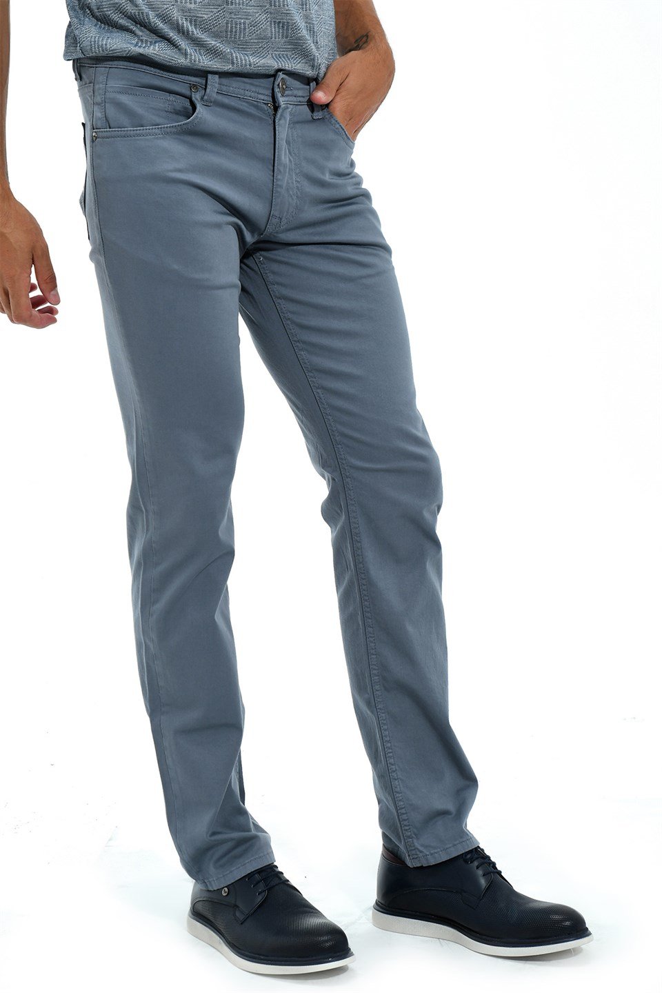  Morven Erkek Gri Leyton Pamuklu Dynamic Fit Rahat Kesim 5 Cep Keten Pantolon