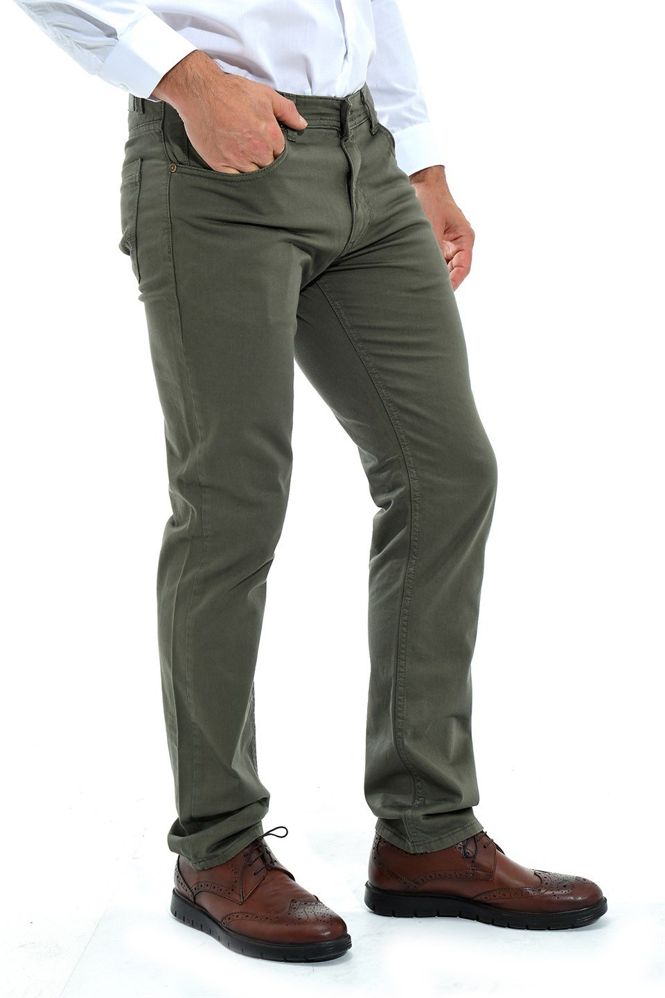  Morven Erkek Haki Leyton Pamuklu Dynamic Fit Rahat Kesim 5 Cep Keten Pantolon