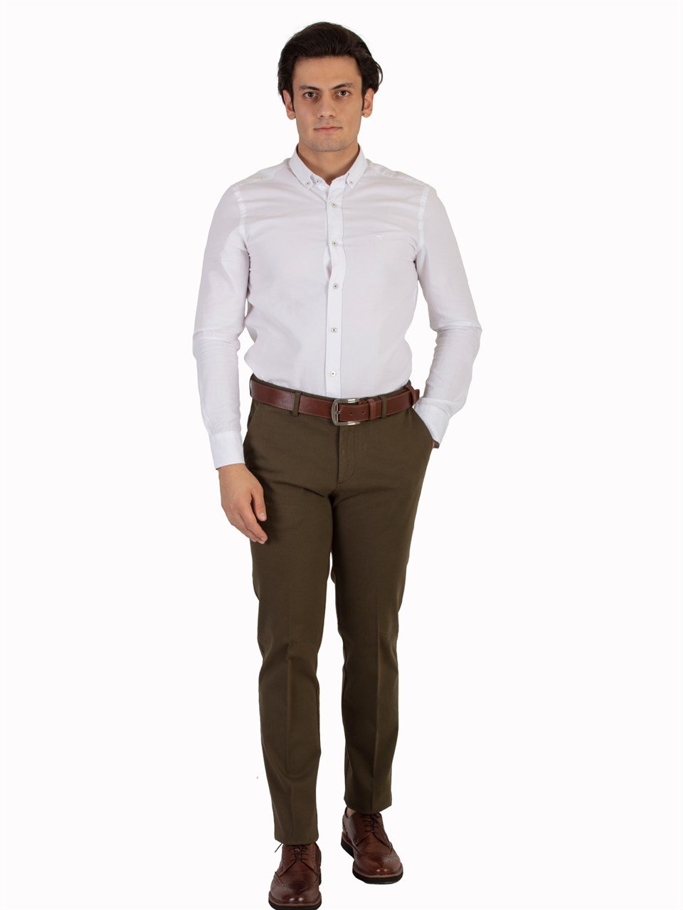  Morven Erkek Haki Parma Pamuklu Dynamic Fit Rahat Kesim Yan Cep Keten Pantolon