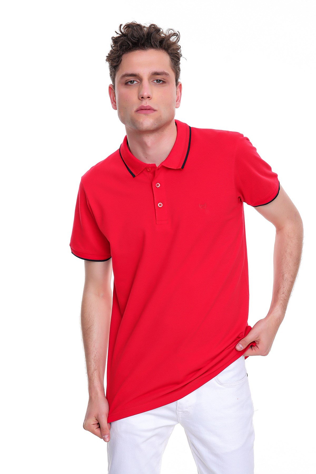  Morven Erkek Kırmızı Basic Polo Yaka Cepsiz Dynamic Fit Rahat Kalıp T-Shirt