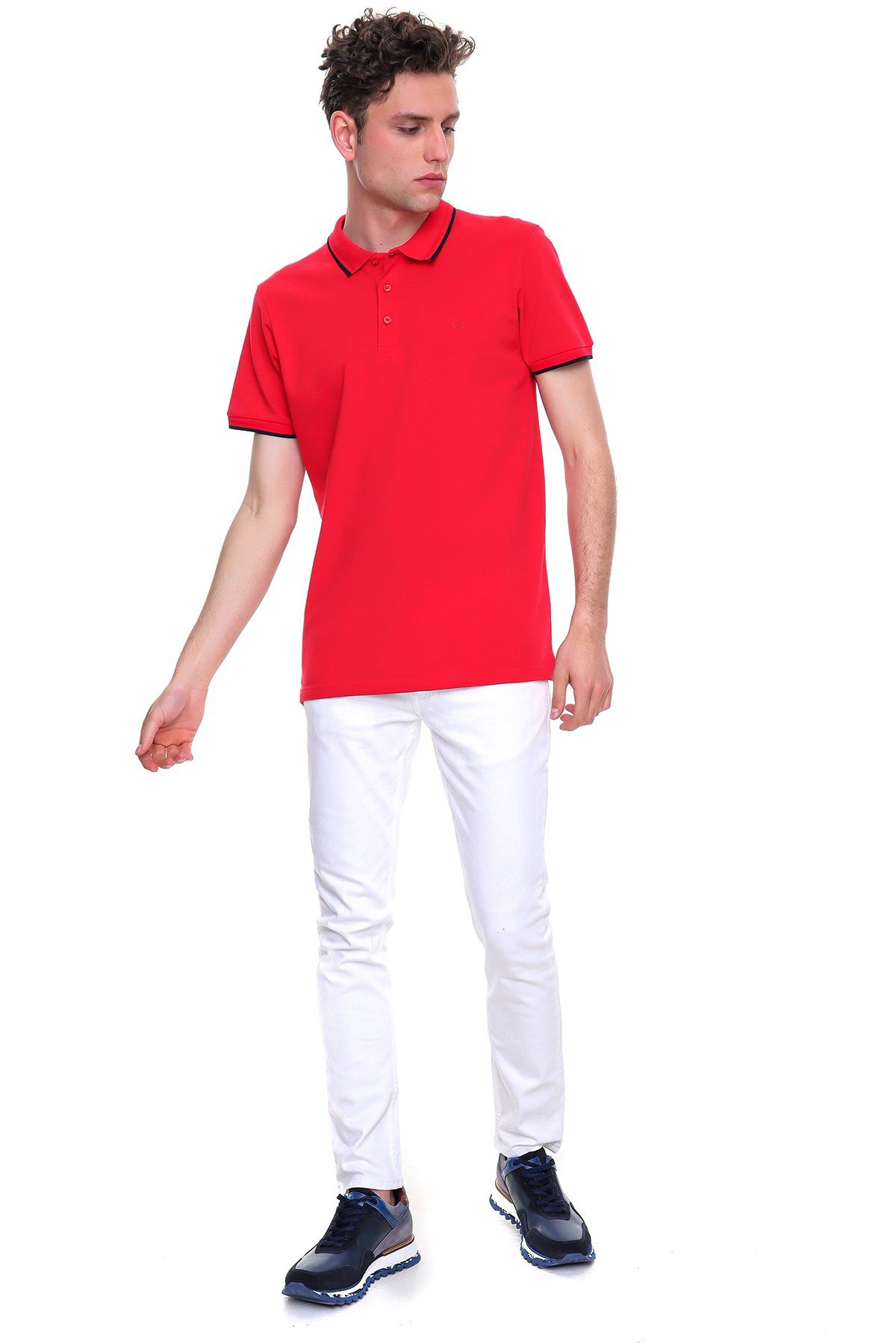  Morven Erkek Kırmızı Basic Polo Yaka Cepsiz Dynamic Fit Rahat Kalıp T-Shirt