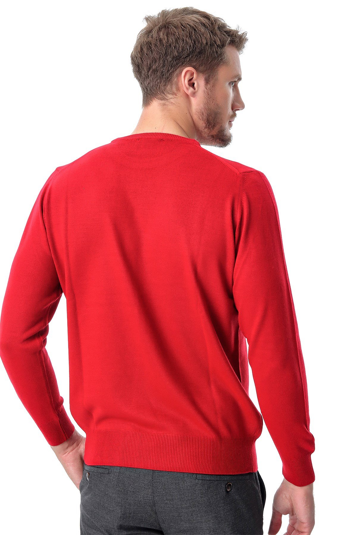  Morven Erkek Kırmızı Dinamik Fit Basic Bisiklet Yaka Triko Kazak