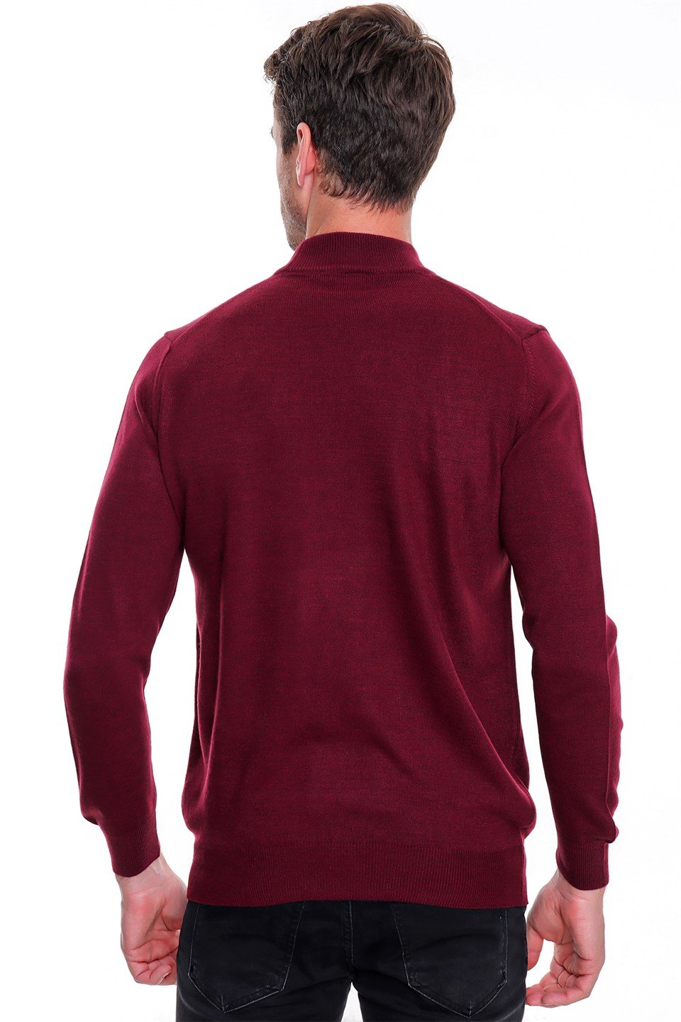  Morven Erkek Koyu Bordo Basic Dinamik Fit Yarım Balıkçı Triko Kazak