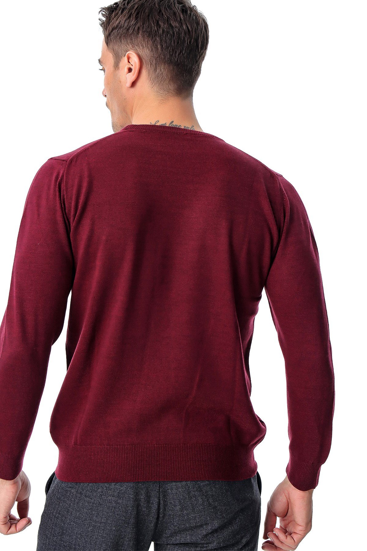  Morven Erkek Koyu Bordo Dinamik Fit Basic Bisiklet Yaka Triko Kazak
