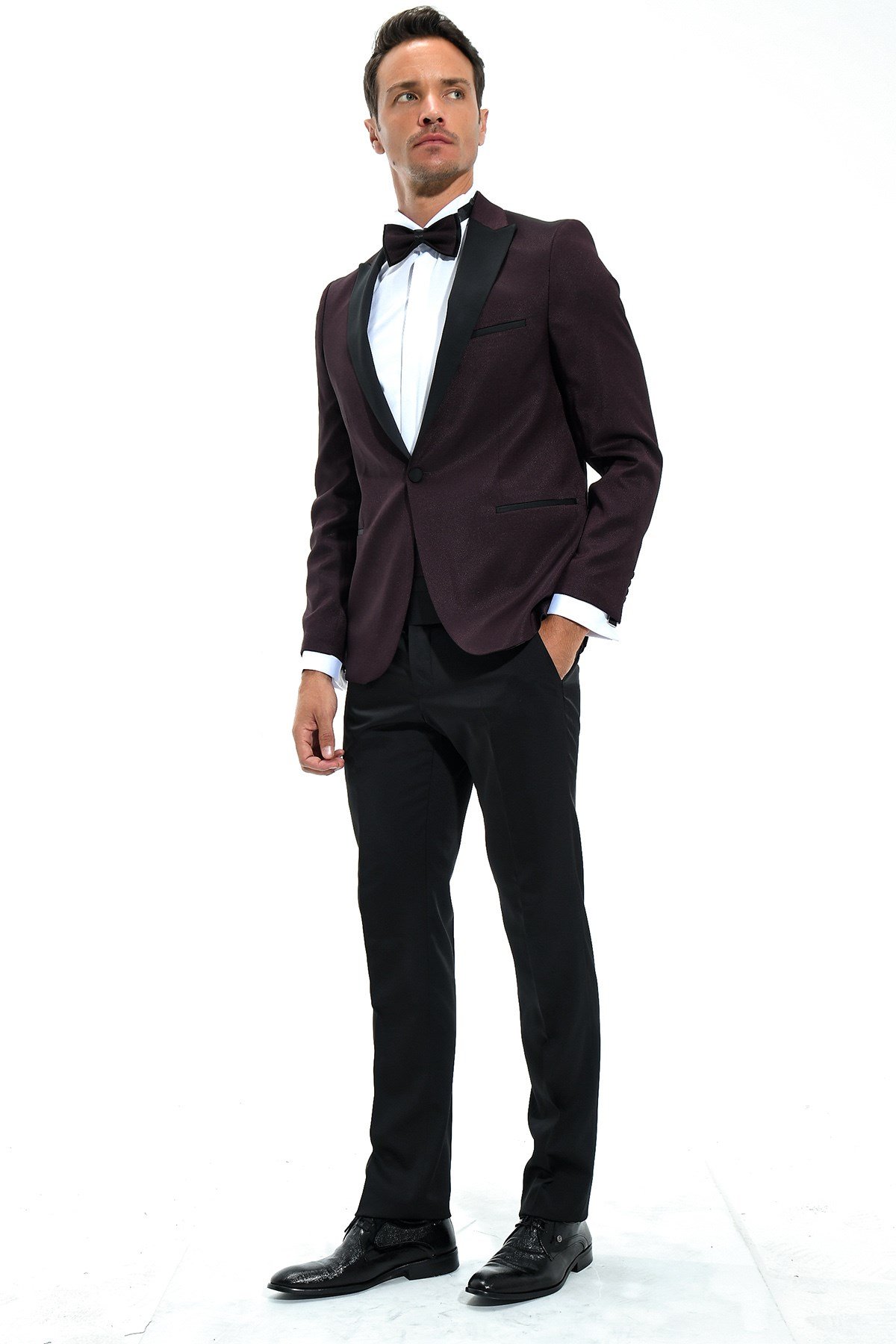  Morven Erkek Koyu Bordo Modena Slimfit Jakarlı Smokin