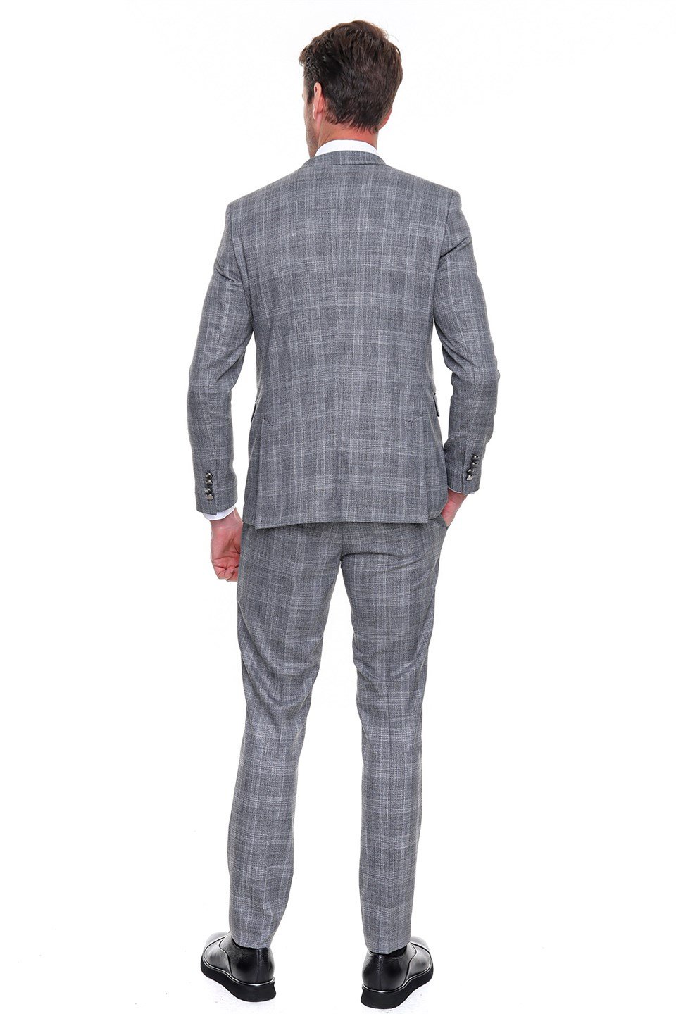  Morven Erkek Koyu Gri Rebul Kombinli Yelekli Slim Fit Dar Kesim 6 Drop Takım Elbise