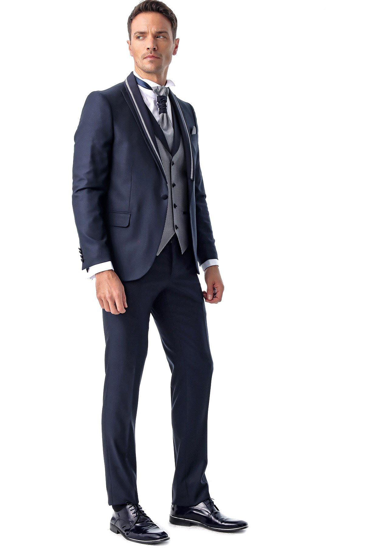  Morven Erkek Lacivert Arles Slimfit Jakarlı Damatlık