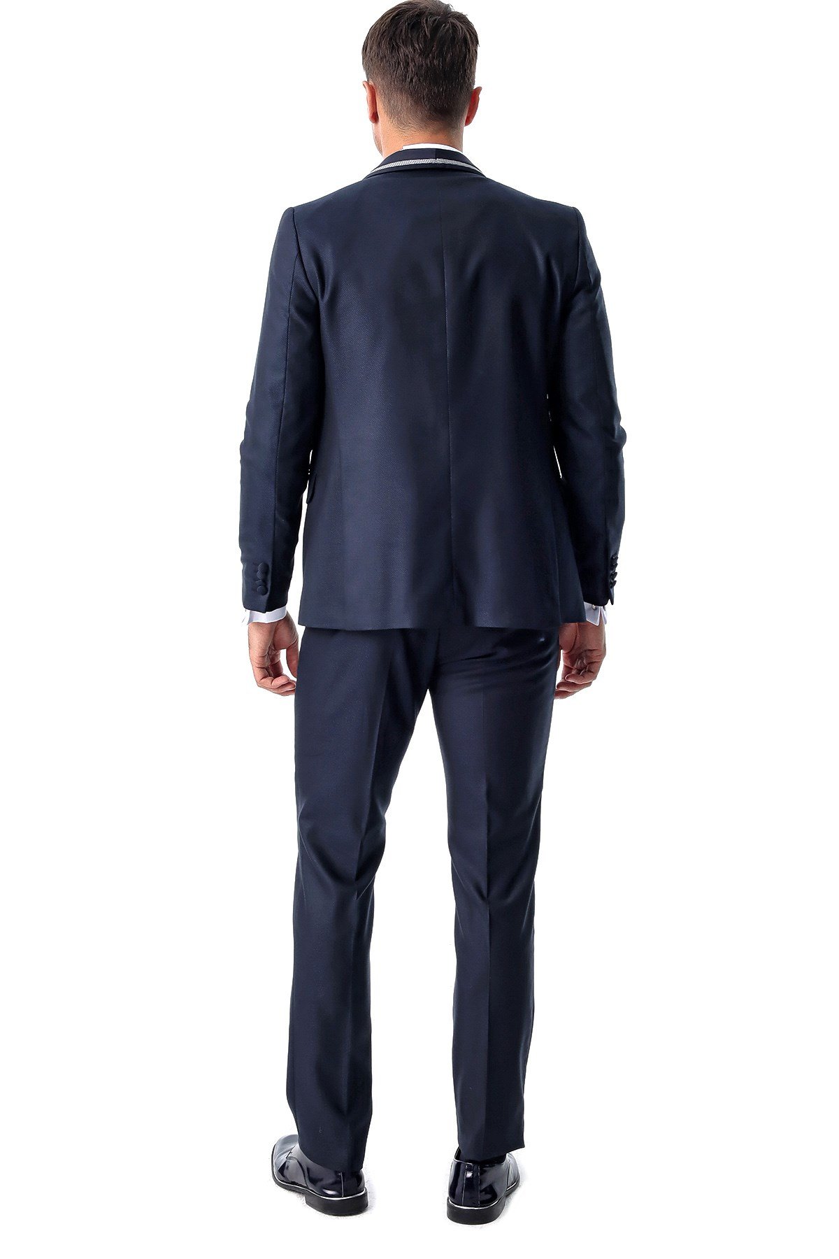  Morven Erkek Lacivert Arles Slimfit Jakarlı Damatlık