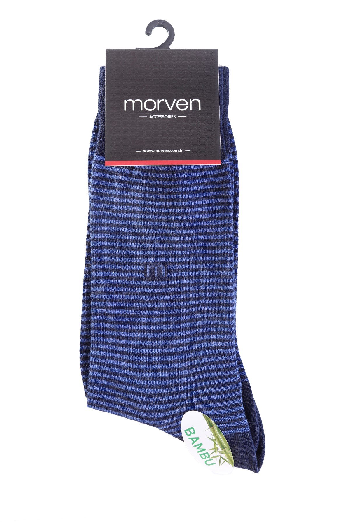  Morven Erkek Lacivert Bambu Berk Çizgili Desenli Uzun Çorap