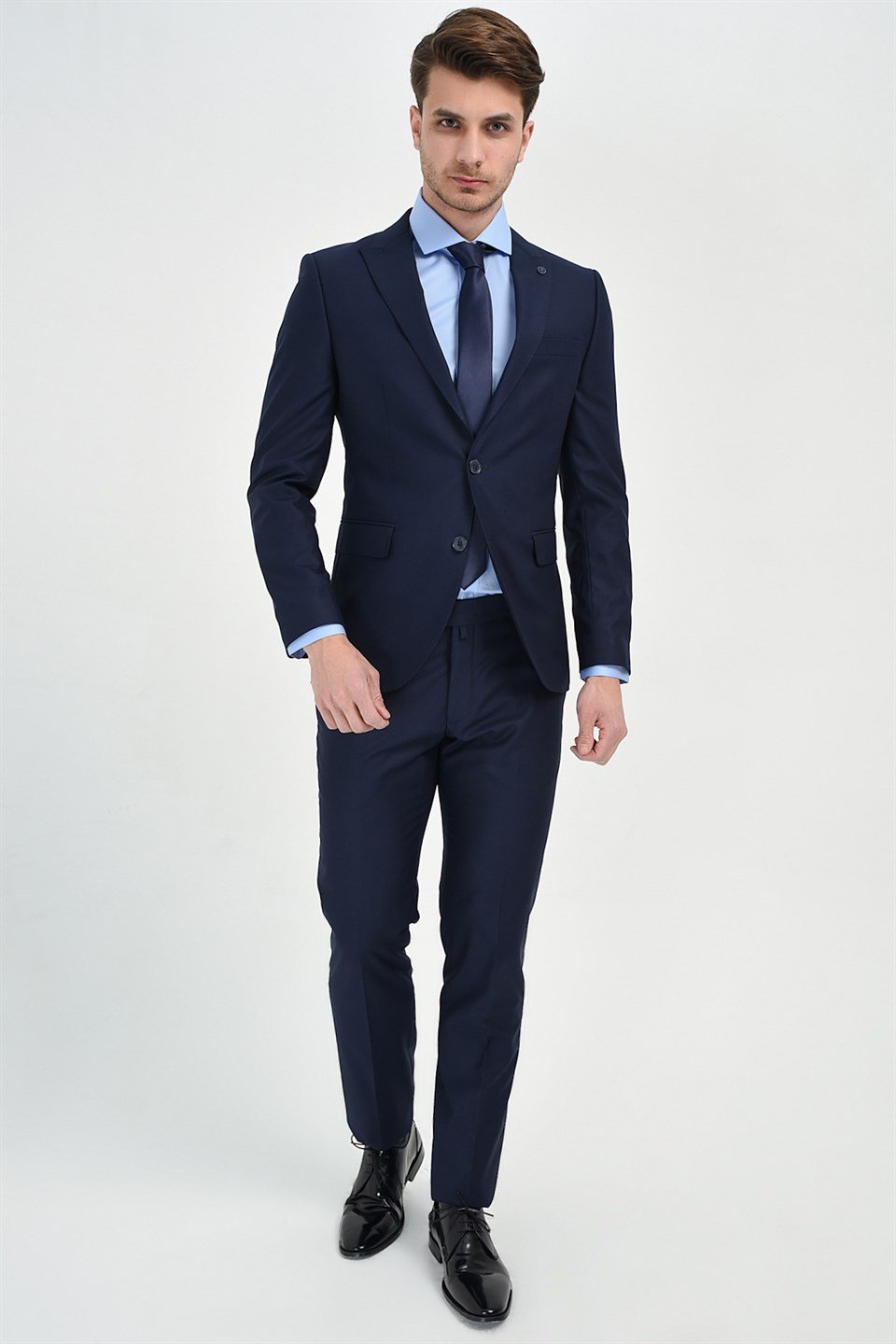  Morven Erkek Lacivert Basic Düz Slim Fit Dar Kesim 6 Drop Takım Elbise