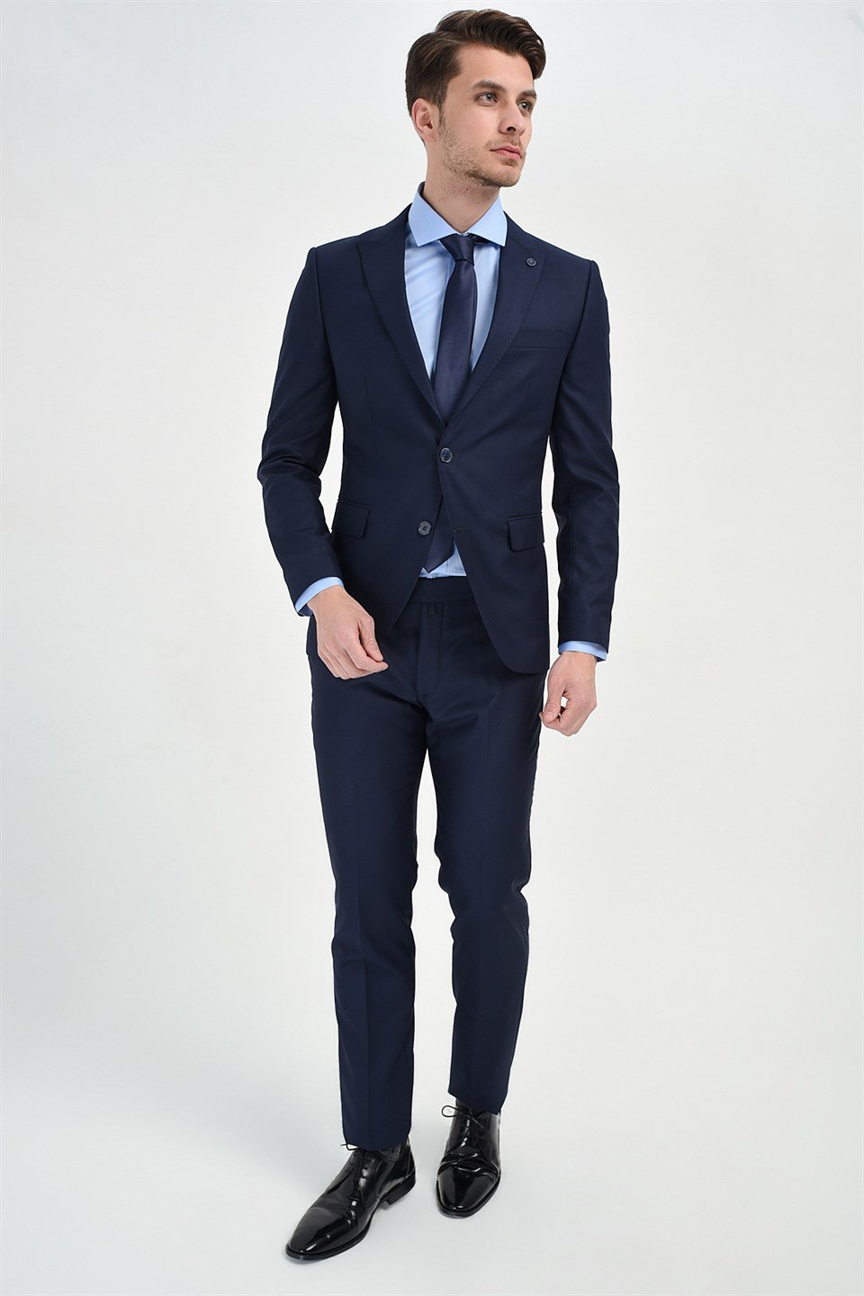  Morven Erkek Lacivert Basic Düz Slim Fit Dar Kesim 6 Drop Takım Elbise