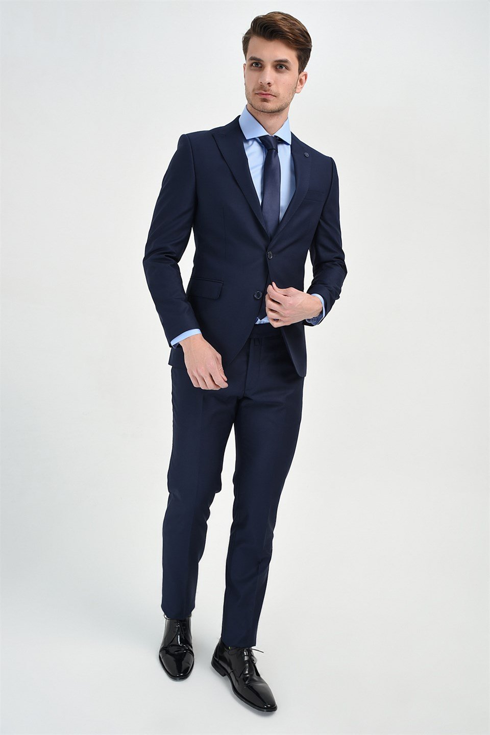 Morven Erkek Lacivert Basic Düz Slim Fit Dar Kesim 6 Drop Takım Elbise