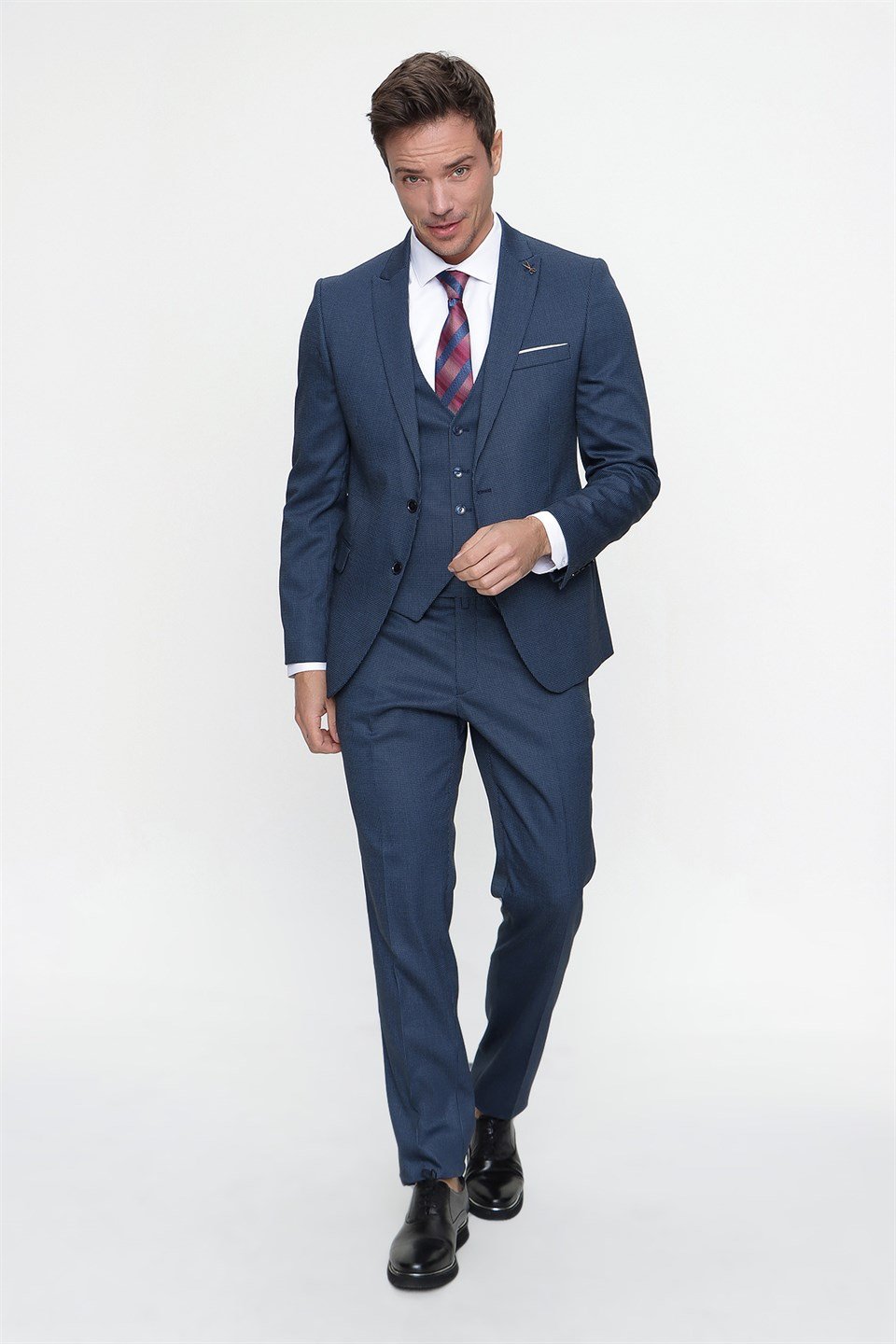  Morven Erkek Lacivert Darwin Yelekli Slim Fit Dar Kesim 6 Drop Takım Elbise