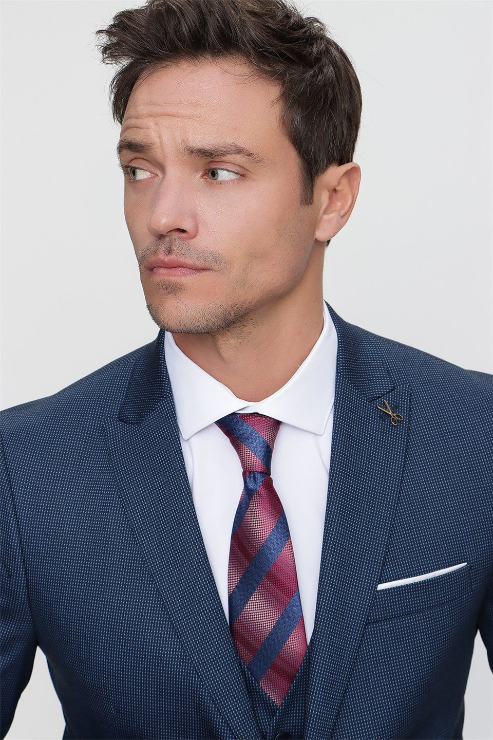 Morven Erkek Lacivert Darwin Yelekli Slim Fit Dar Kesim 6 Drop Takım Elbise