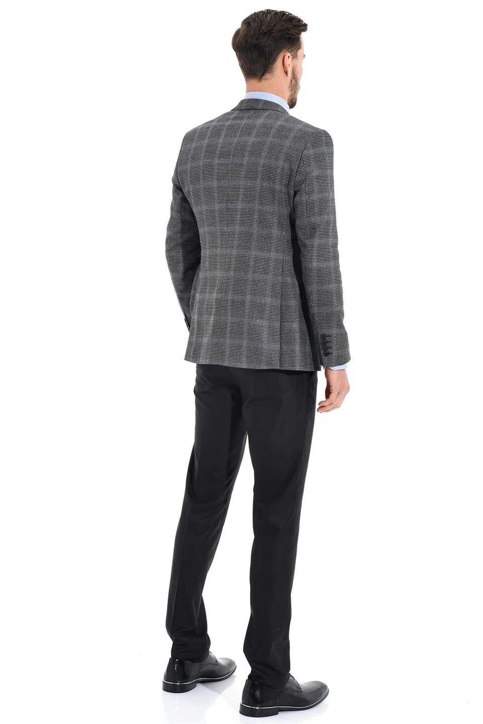  Morven Erkek Lacivert Kareli Slim Fit Dar Kesim Kombinli Yelekli 6 Drop Takım Elbise