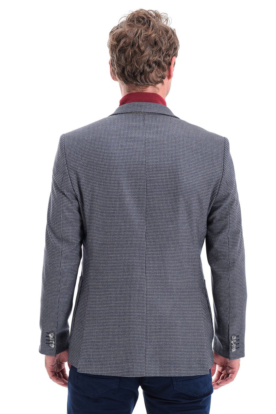 Morven Erkek Lacivert Leaf Slim Fit Dar Kesim Torba Cep Desenli 6 Drop Ceket
