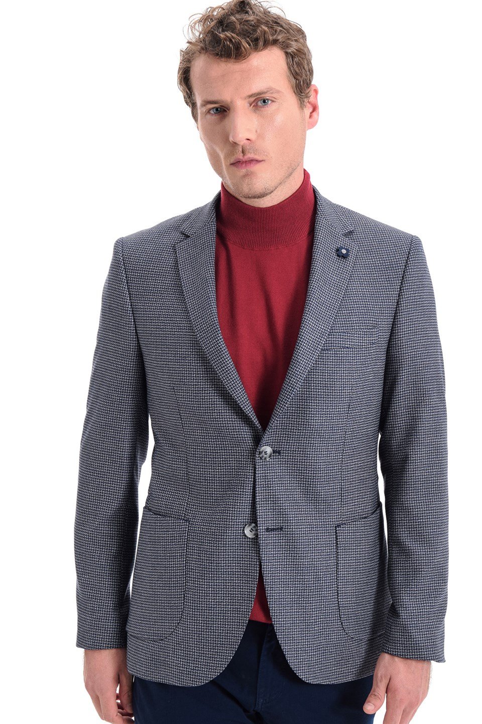  Morven Erkek Lacivert Leaf Slim Fit Dar Kesim Torba Cep Desenli 6 Drop Ceket