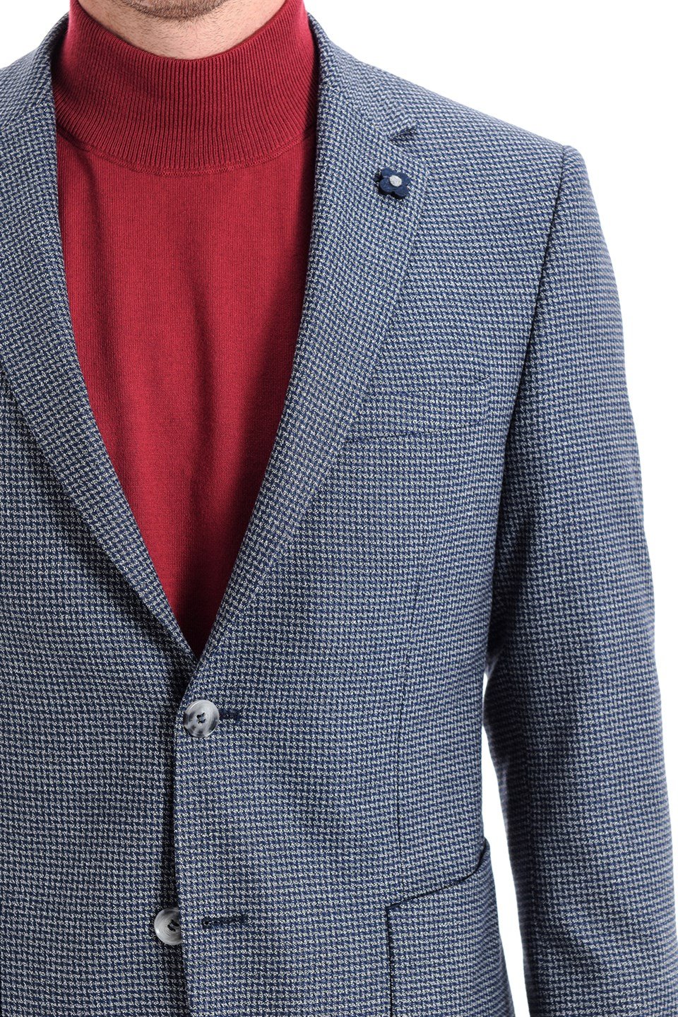  Morven Erkek Lacivert Leaf Slim Fit Dar Kesim Torba Cep Desenli 6 Drop Ceket