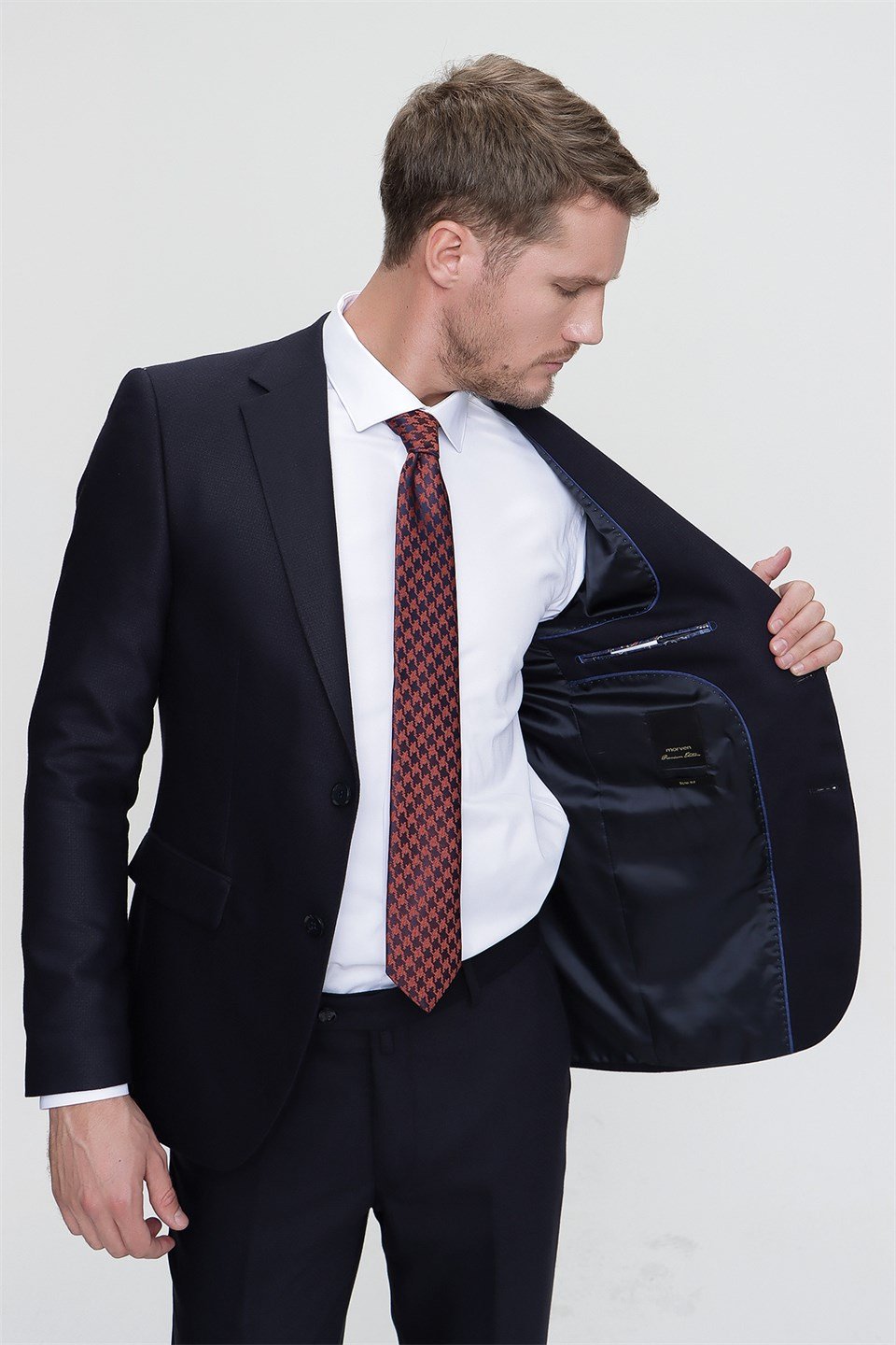  Morven Erkek Lacivert Perotto  Slim Fit Dar Kesim 8 Drop Takım Elbise