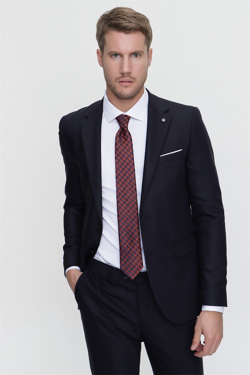  Morven Erkek Lacivert Perotto  Slim Fit Dar Kesim 8 Drop Takım Elbise