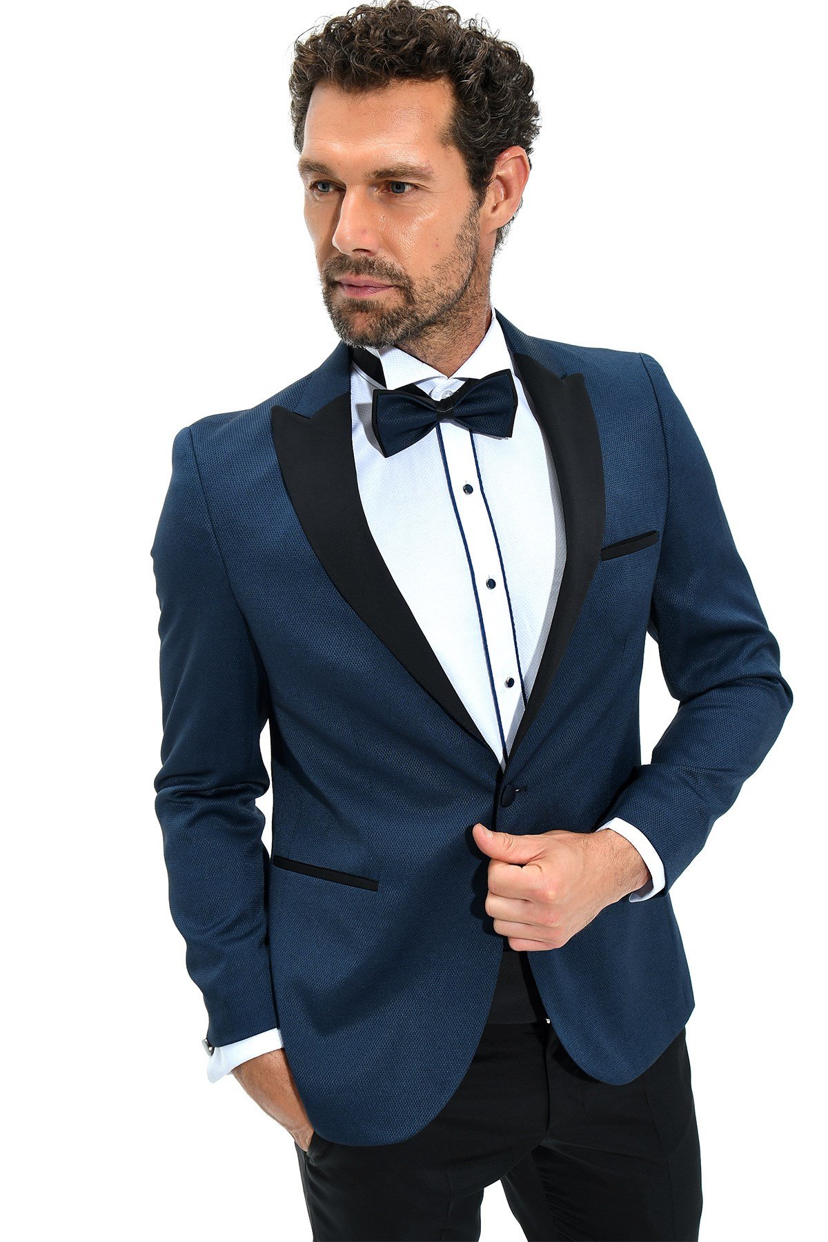  Morven Erkek Lacivert Portofino Slimfit Jakarlı Smokin