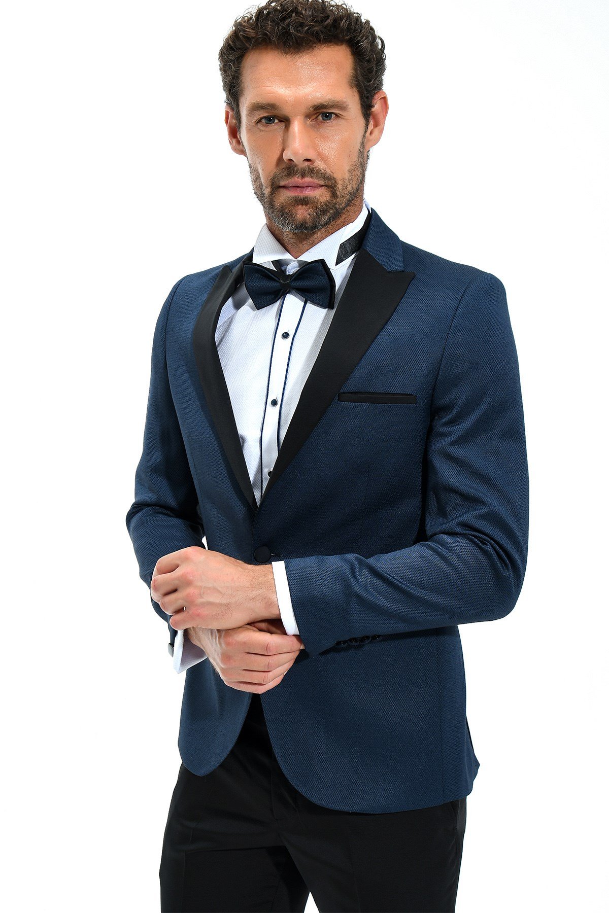  Morven Erkek Lacivert Portofino Slimfit Jakarlı Smokin