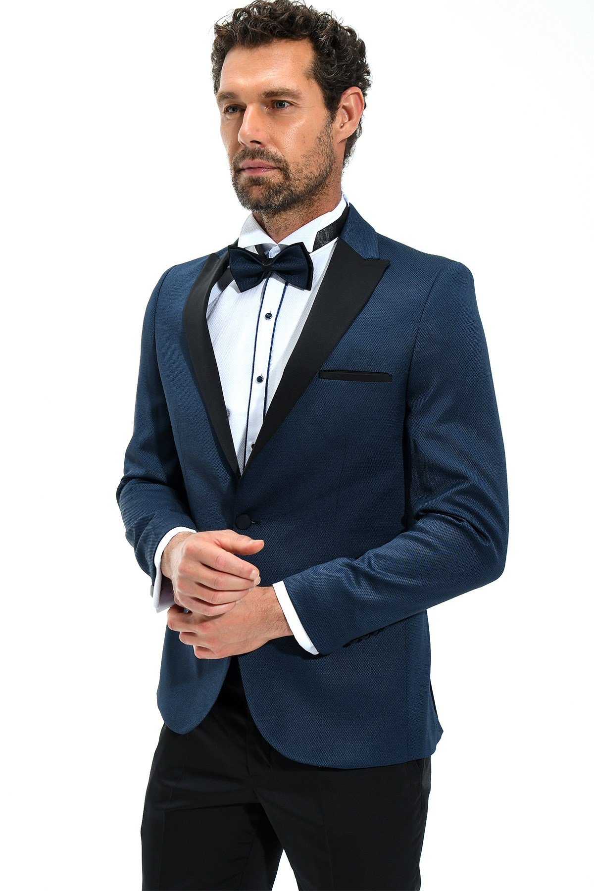  Morven Erkek Lacivert Portofino Slimfit Jakarlı Smokin