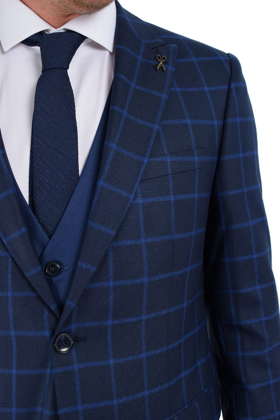  Morven Erkek Lacivert Rooney Slim Fit Dar Kesim Yelekli Kombin 6 Drop Takım Elbise