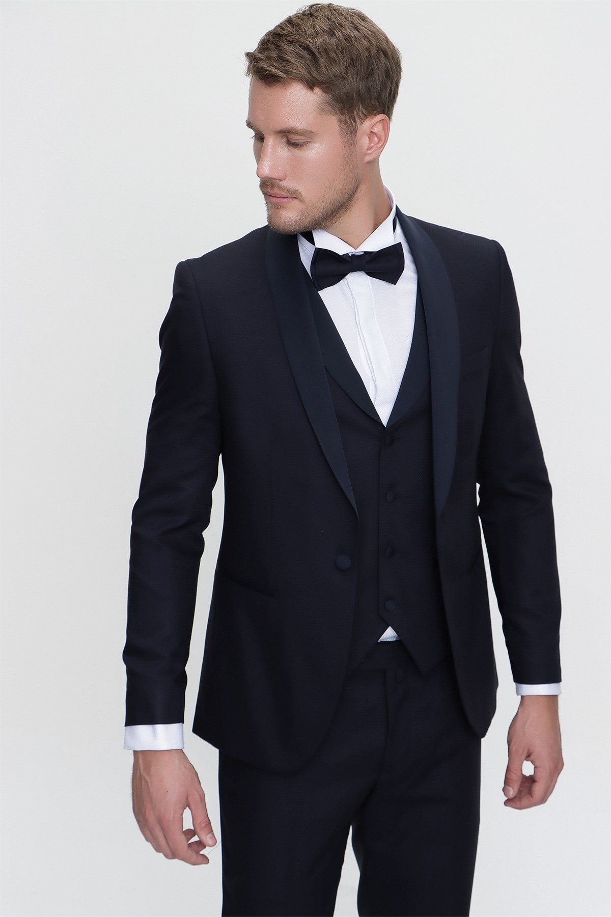 Morven Erkek Lacivert Santorin Ceremonia Jakarlı Slim Fit Dar Kesim Damatlık