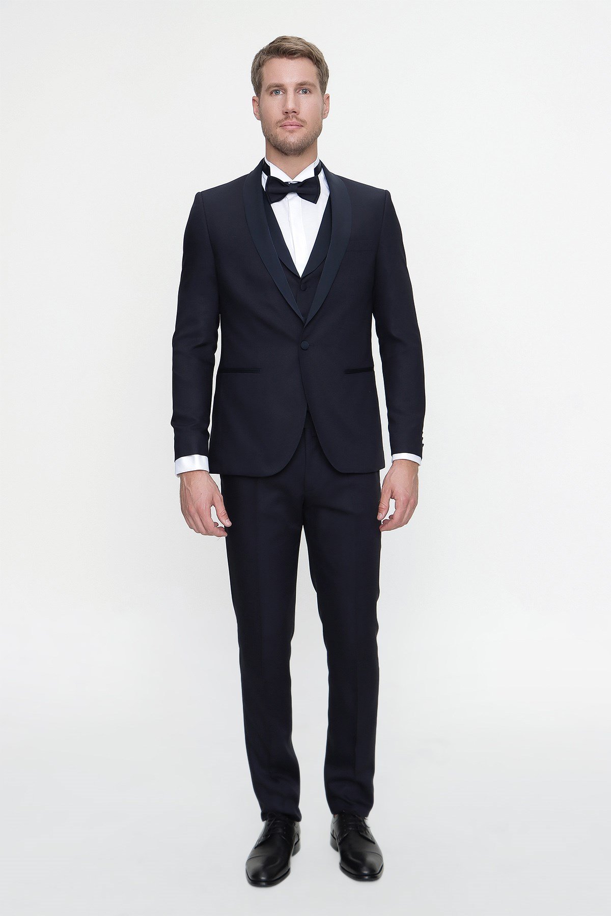  Morven Erkek Lacivert Santorin Ceremonia Jakarlı Slim Fit Dar Kesim Damatlık