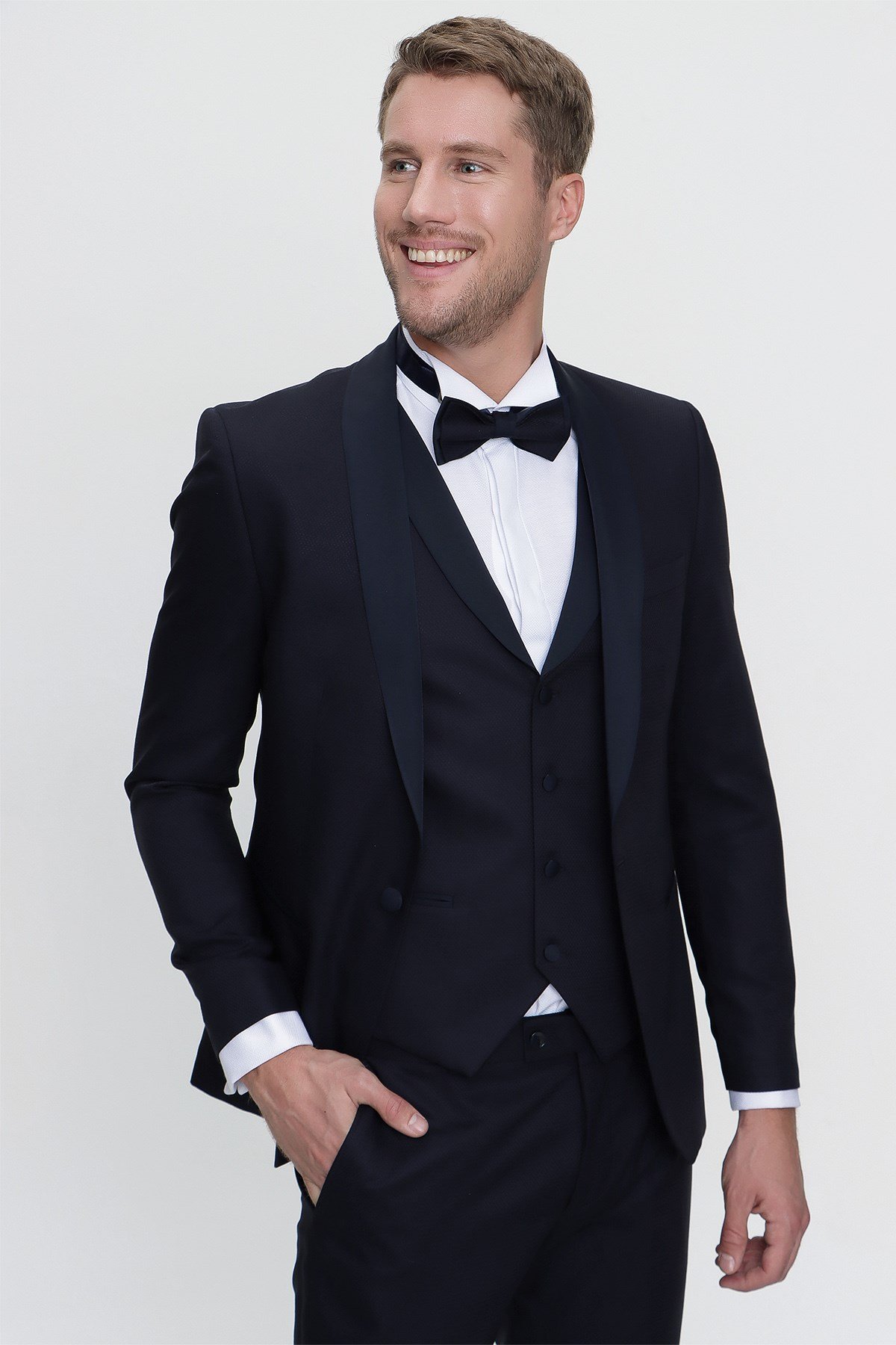  Morven Erkek Lacivert Santorin Ceremonia Jakarlı Slim Fit Dar Kesim Damatlık