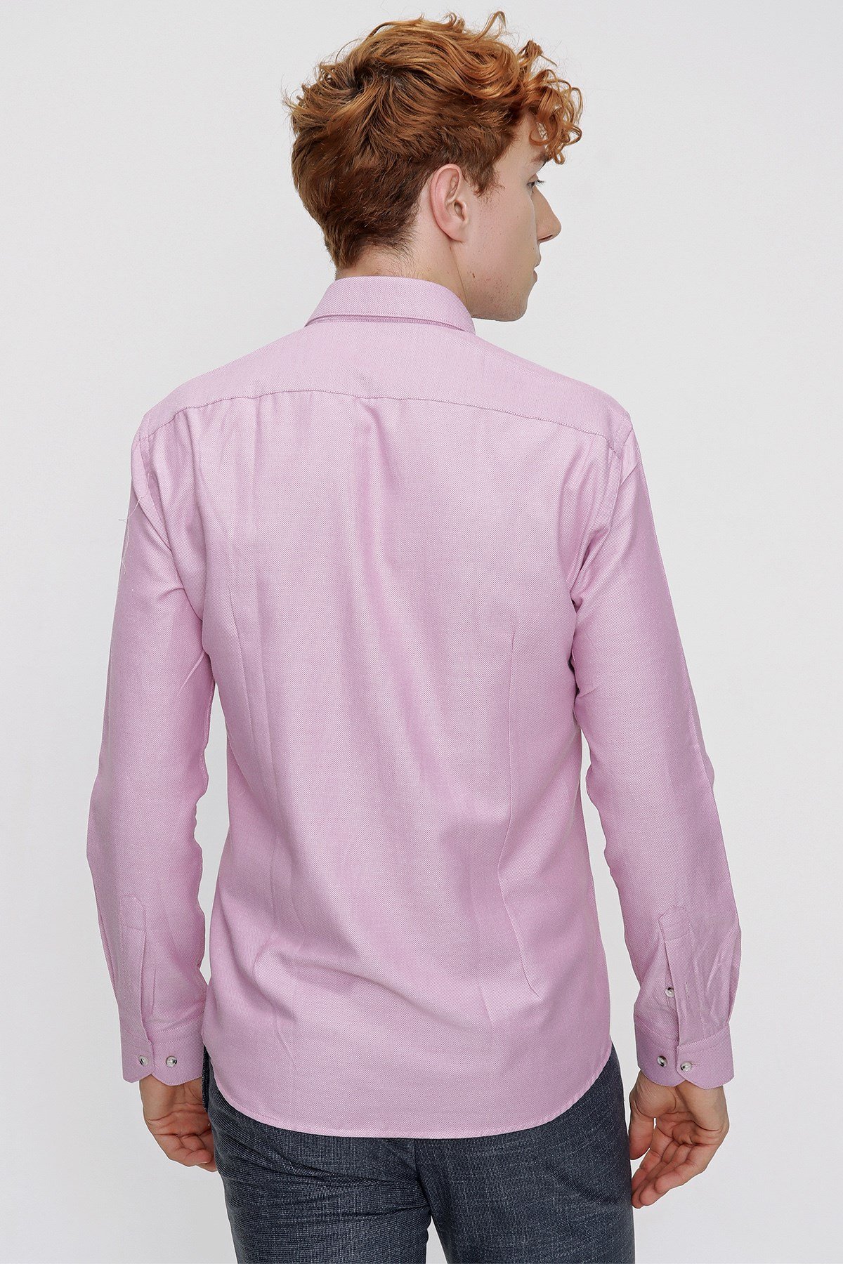  Morven Erkek Lila Slim Fit Dar Kesim Jakarlı Sert Yaka Uzun Kollu Gömlek