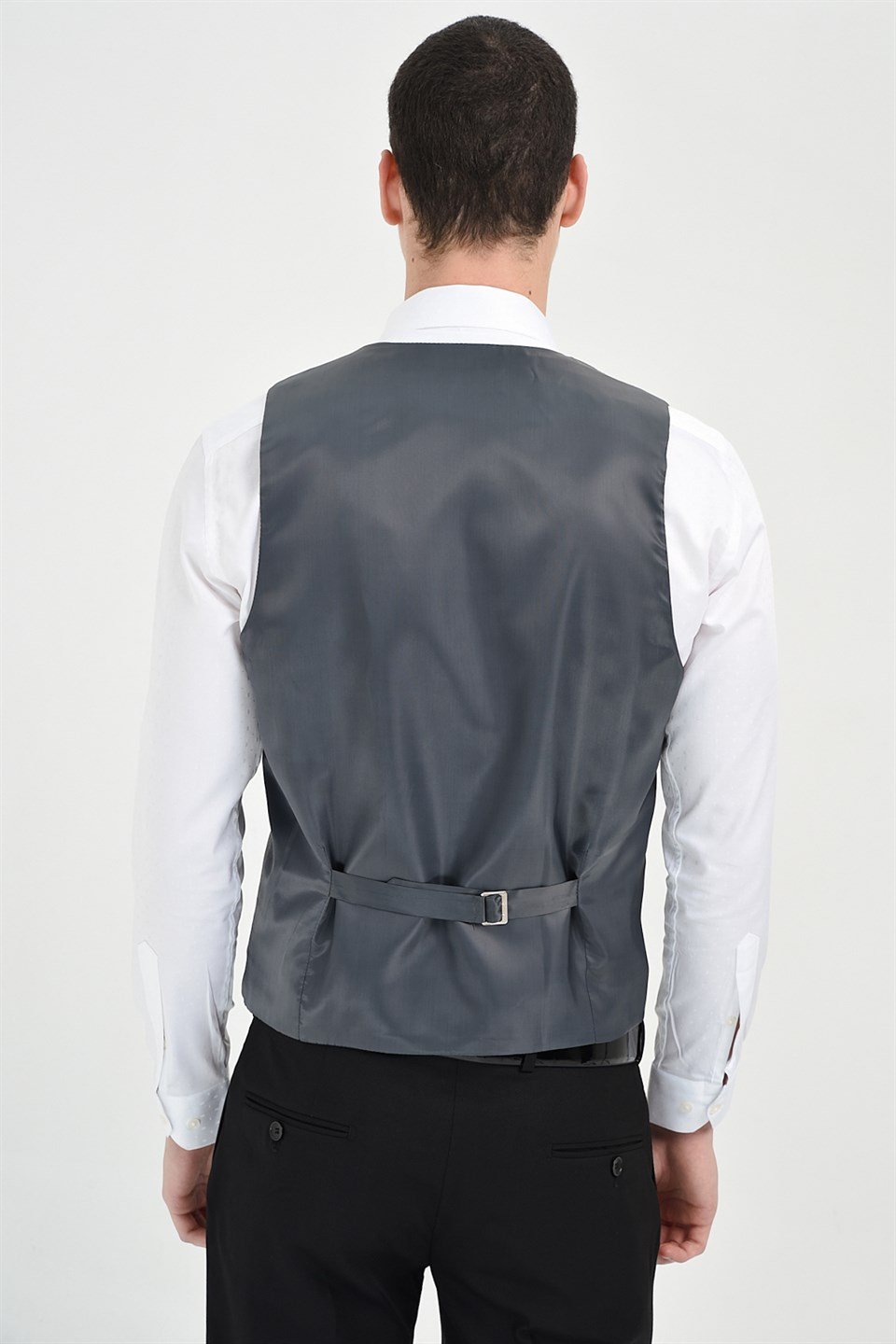  Morven Erkek Madrid Slim Fit V Yaka Yelek Füme