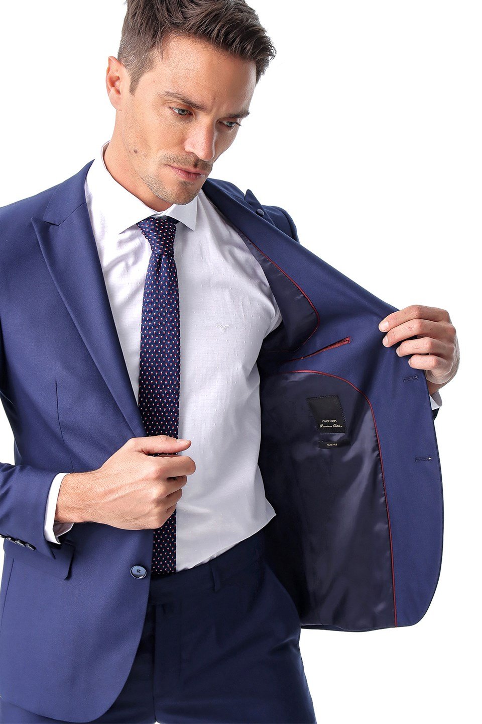  Morven Erkek Marine Basic Düz Slim Fit Dar Kesim 6 Drop Takım Elbise