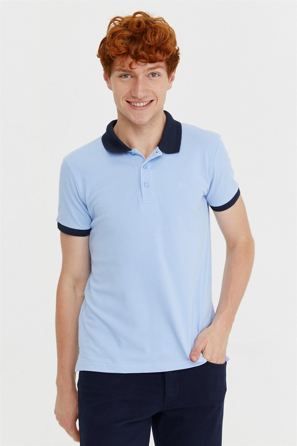  Morven Erkek Mavi Basic Polo Yaka Cepsiz Dynamik Fit Rahat Kesim T-Shirt